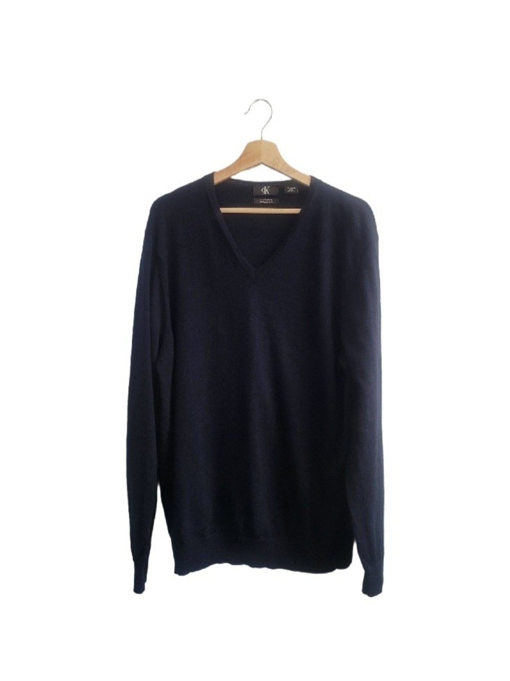 CALVIN Klein V-Neck Men’s XL Sweater Extra Fine Merino Wool Navy Blue